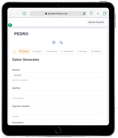 Ficha de cliente en tablet